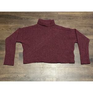 J.Crew Women’s Burgundy Cropped Boxy Wool Alpaca Blend Sweater Mock Neck SZ Sm